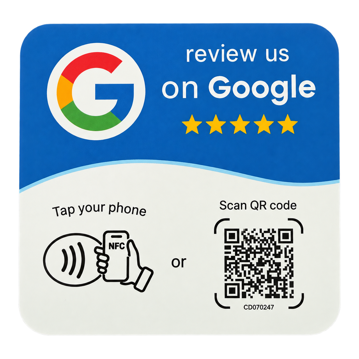 Google review NFC card with tap-to-review and QR code options